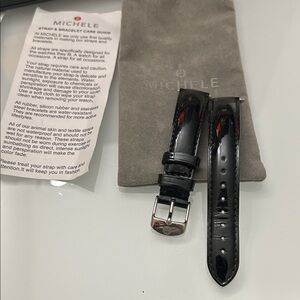 Michele Glossy Black Patent Leather Watch Strap size 16